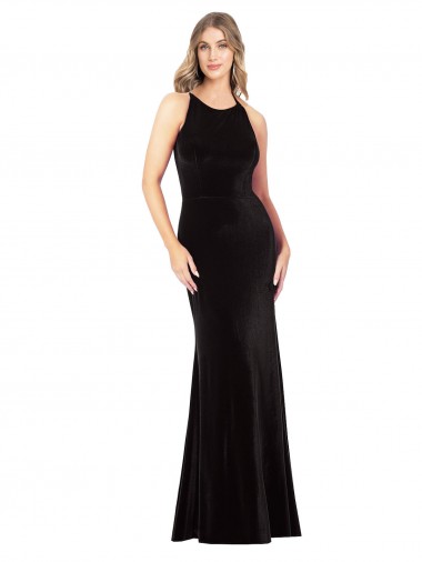 Outlet Stretch Velvet Spaghetti Straps Sleeveless Open Back Long Formal Evening Dress