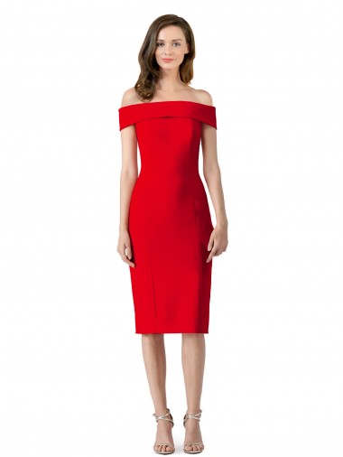 Outlet Stretch Crepe Off the Shoulder Sleeveless Cocktail Length Formal Evening Dress