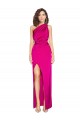 Outlet Silky Satin One Shoulder Sleeveless Fuchsia Long Formal Evening Dress