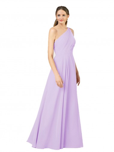 Outlet Soft Chiffon One Shoulder Sleeveless Lilac Long Formal Evening Dress