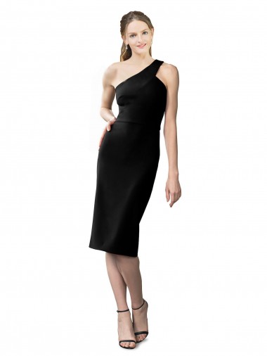 Outlet Stretch Crepe One Shoulder Sleeveless Cocktail Length Formal Evening Dress