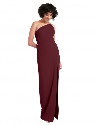 Outlet Stretch Crepe One Shoulder Sleeveless Burgundy Gold Long Formal Evening Dress