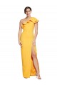 Outlet Stretch Crepe One Shoulder Sleeveless Saffron Long Formal Evening Dress