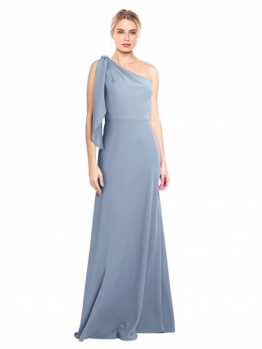 Outlet Stretch Crepe One Shoulder Flutter Sleeves Long Formal Dress