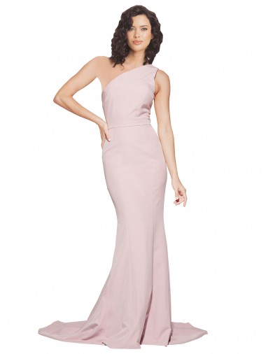 Outlet Stretch Crepe One Shoulder Sleeveless Mauve Sweep Train Semi Formal Evening Dress