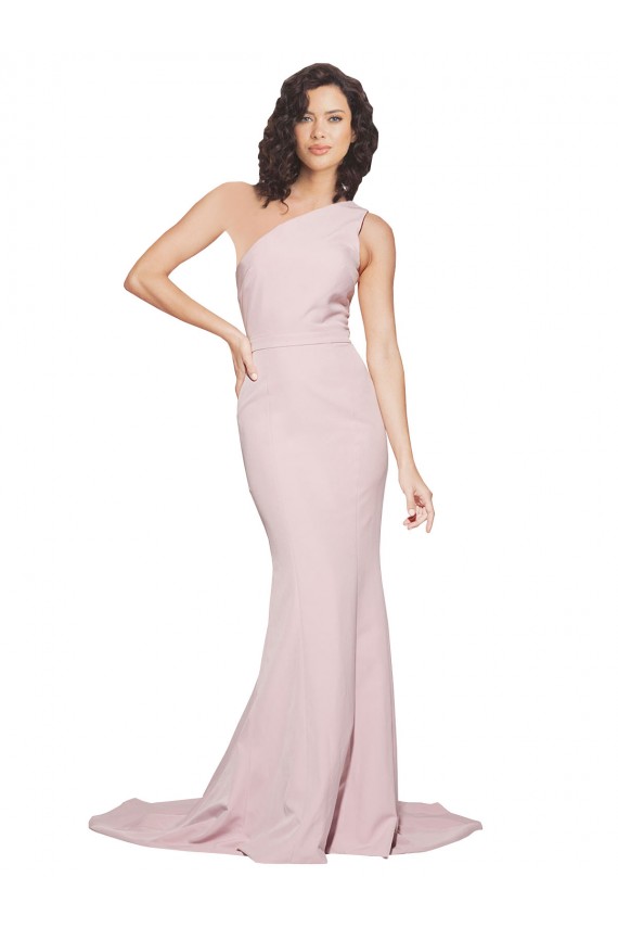 Outlet Stretch Crepe One Shoulder Sleeveless Mauve Sweep Train Semi Formal Evening Dress