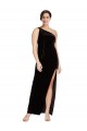 Outlet Stretch Velvet One Shoulder Sleeveless Black Long Formal Evening Dress