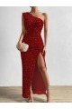 Outlet Velvet Sequin One Shoulder Sleeveless Long Evening Dress