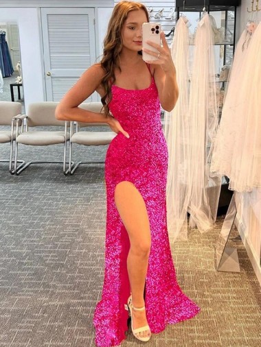 Outlet Velvet Sequin Spaghetti Straps Sleeveless Sweep Train Evening Gowns