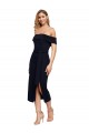 Outlet Stretch Crepe Off the Shoulder Sleeveless Low Back Midi Length Formal Evening Dress