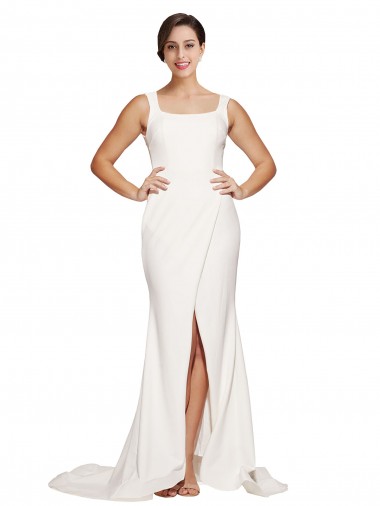 Outlet Stretch Crepe Square Neck Sleeveless Low Back Sweep Train Semi Formal Evening Dress