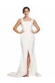 Outlet Stretch Crepe Square Neck Sleeveless Low Back Sweep Train Semi Formal Evening Dress