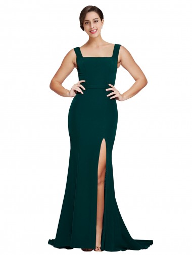 Outlet Stretch Crepe Square Neck Sleeveless Sweep Train Semi Formal Evening Dress