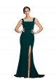 Outlet Stretch Crepe Square Neck Sleeveless Sweep Train Semi Formal Evening Dress