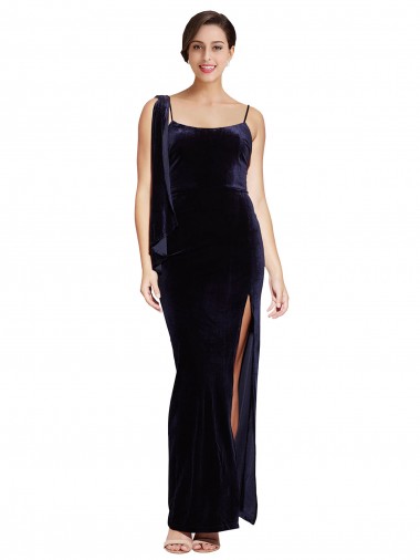 Outlet Stretch Velvet Spaghetti Straps Sleeveless Low Back Long Formal Evening Dress