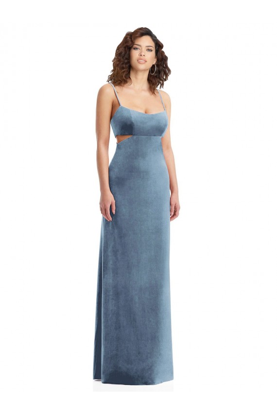 Outlet Stretch Velvet Square Neck Sleeveless Low Back Long Formal Evening Dress