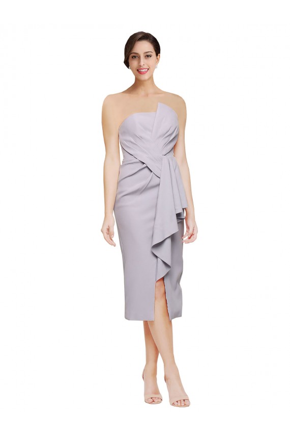 Outlet Stretch Crepe Strapless Sleeveless Low Back Cocktail Length High Low Evening Dress