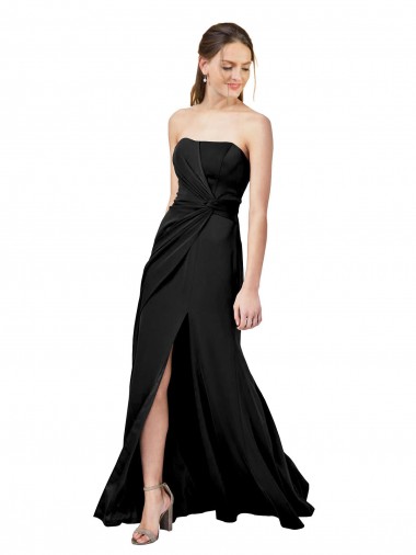 Outlet Stretch Crepe Strapless Sleeveless Low Back Black Long Formal Dress