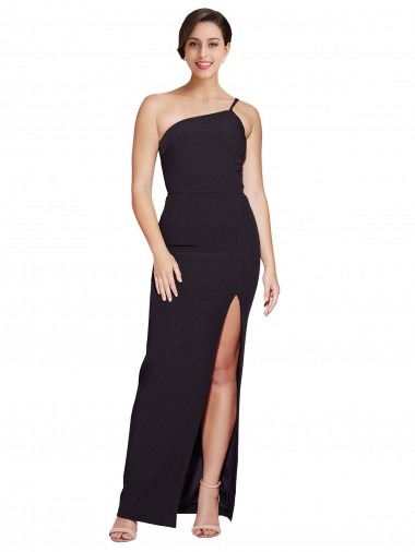 Outlet Stretch Crepe One Shoulder Sleeveless Black Long Formal Evening Dress