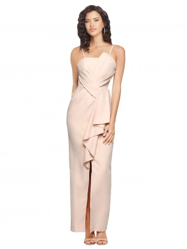 Outlet Stretch Crepe Strapless Sleeveless Low Back Nude Long Semi Formal Evening Dress