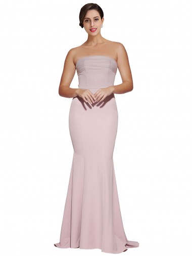 Outlet Stretch Crepe Strapless Sleeveless Low Back Sweep Train Formal Evening Dress