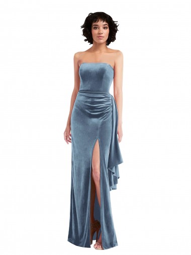 Outlet Stretch Velvet Strapless Sleeveless Low Back Long Formal Evening Dress