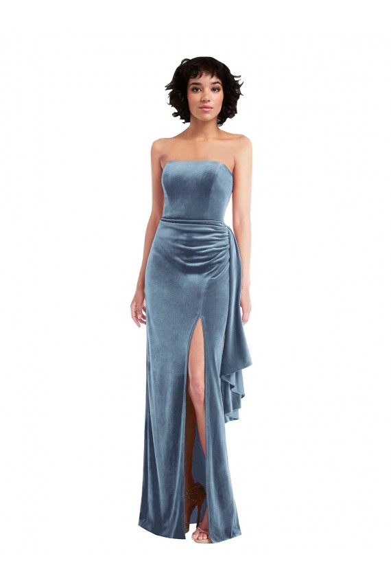 Outlet Stretch Velvet Strapless Sleeveless Low Back Long Formal Evening Dress