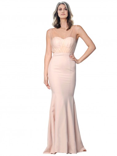 Outlet Stretch Crepe & Tulle Sweetheart Sleeveless Low Back Long Formal Evening Dress