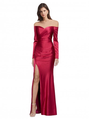 Outlet Stretch Satin Sweetheart Long Sleeves Long Formal Evening Dress
