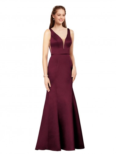 Outlet Satin V-Neck Sleeveless V-Back Long Formal Evening Dress