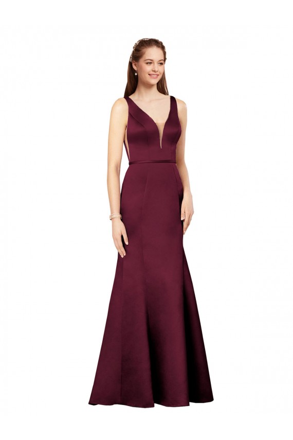 Outlet Satin V-Neck Sleeveless V-Back Long Formal Evening Dress
