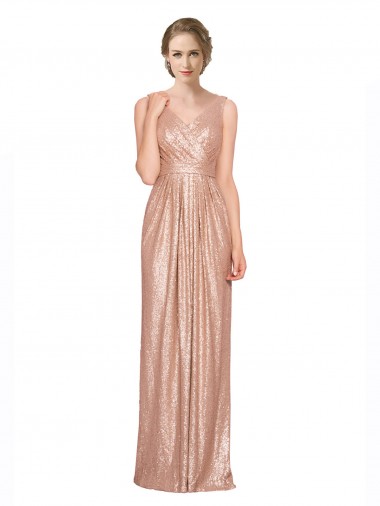 Outlet Sequin V-Neck Sleeveless Long Evening Dress