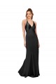 Outlet Silky Satin V-Neck Sleeveless Open Back Long Black Tie Evening Dress