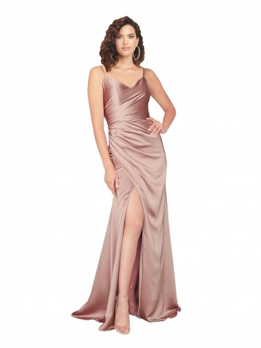 Outlet Silky Satin V-Neck Sleeveless V-Back Long Black Tie Evening Dress