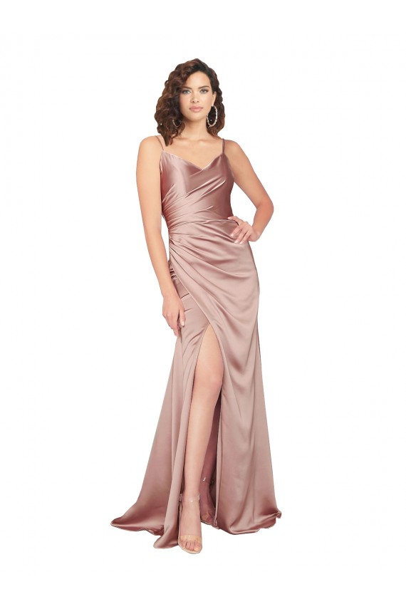 Outlet Silky Satin V-Neck Sleeveless V-Back Long Black Tie Evening Dress