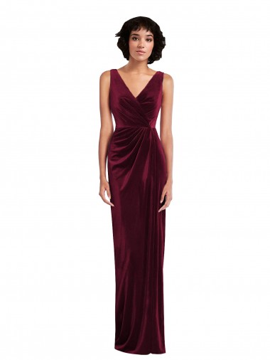 Outlet Stretch Velvet V-Neck Sleeveless Long Semi Formal Evening Dress