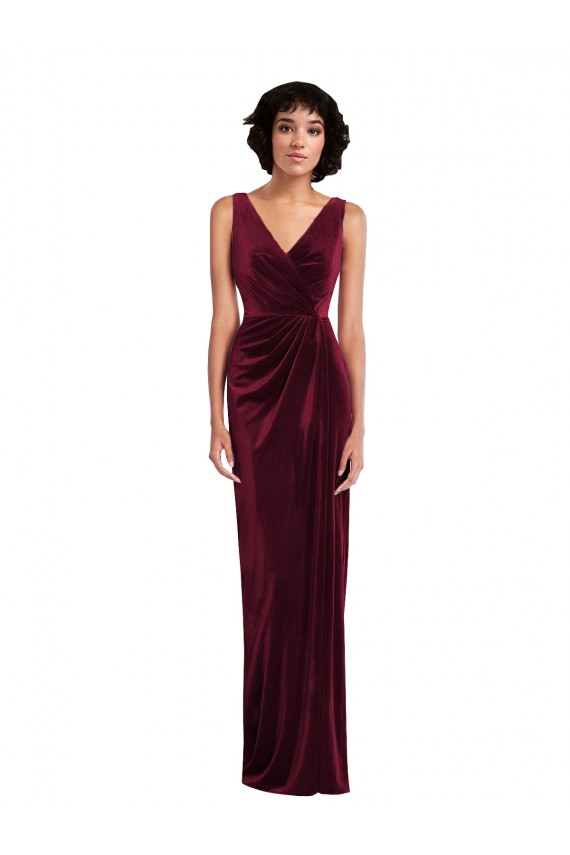 Outlet Stretch Velvet V-Neck Sleeveless Long Semi Formal Evening Dress