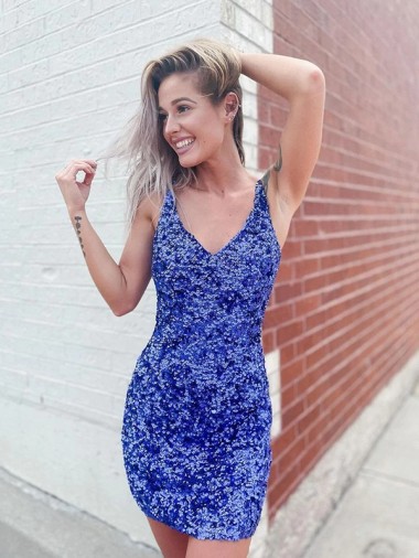 Outlet Velvet Sequin V-Neck Sleeveless Short Evening Gowns