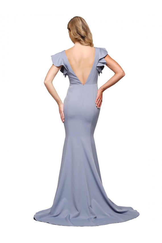 Outlet Stretch Crepe Round Neck Sleeveless V-Back Sweep Train Formal Evening Dress