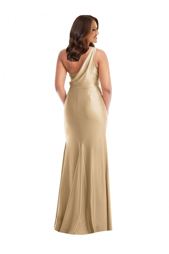 Outlet Silky Satin One Shoulder Sleeveless Long Plus Size Formal Evening Dress