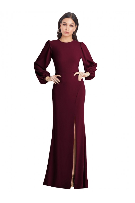 Outlet Stretch Crepe Bateau Neck Puff Sleeves Open Back Long Formal Dress