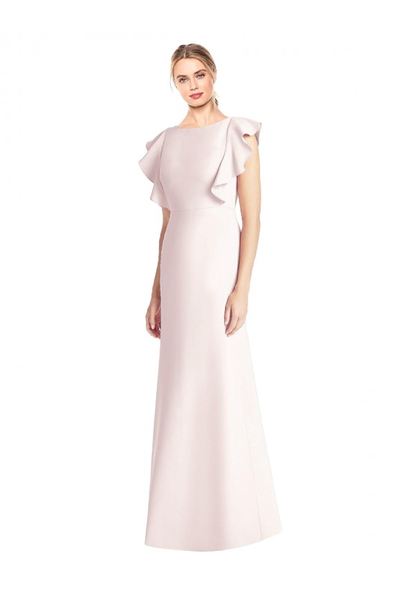 Outlet Stretch Crepe Bateau Neck Cap Sleeves Open Back Long Formal Dress