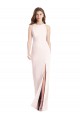 Outlet Stretch Crepe Bateau Neck Sleeveless Open Back Pink Long Semi Formal Evening Dress