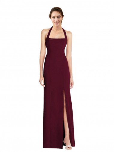 Outlet Stretch Crepe Halter Neck Sleeveless Open Back Long Semi Formal Evening Dress