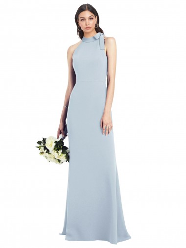 Outlet Stretch Crepe Bow Neck Sleeveless Open Back Long Semi Formal Evening Dress