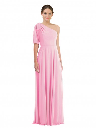 Outlet Soft Chiffon One Shoulder Sleeveless Barely Pink Long Semi Formal Evening Dress