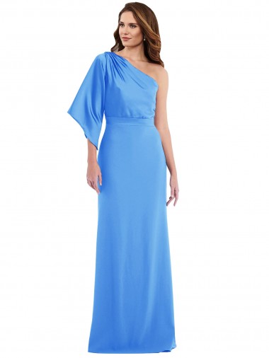 Outlet Stretch Crepe One Shoulder Bell Sleeves Long Semi Formal Evening Dress