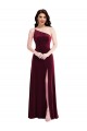 Outlet Stretch Velvet One Shoulder Sleeveless Burgundy Long Black Tie Evening Dress