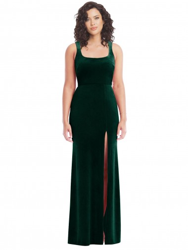 Outlet Stretch Velvet Square Neck Sleeveless Long Semi Formal Evening Dress