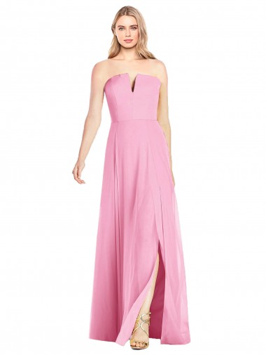 Outlet Soft Chiffon V-Neck Sleeveless Hot Pink Long Semi Formal Evening Dress